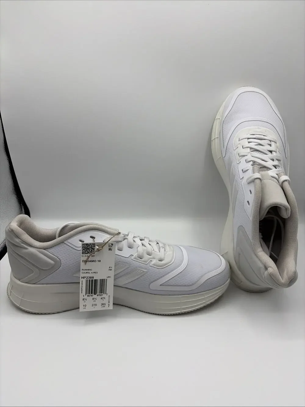 adidas Duramo 10 Men's White Low Top Lace-Up Athletic Sneakers Solid US Sz 10 D